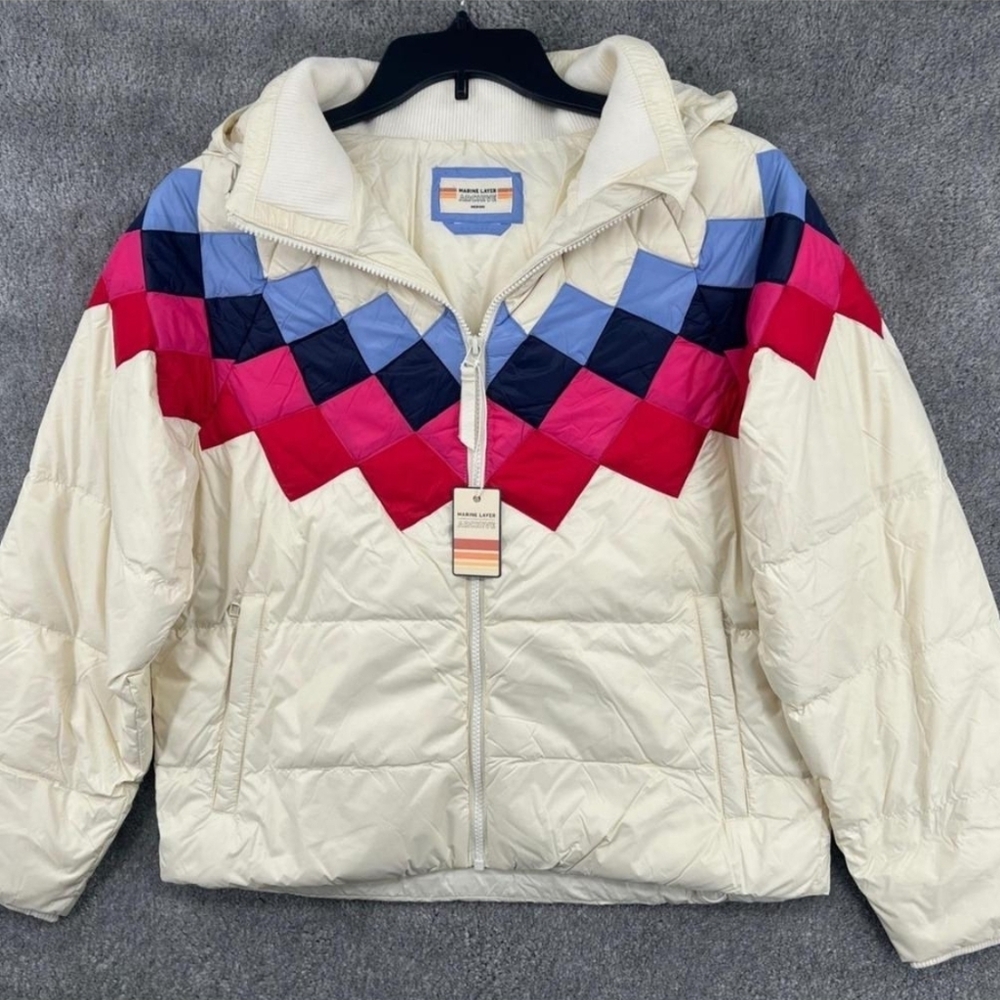 NEW MARINE LAYER archive sierra puffer jacket in antique white